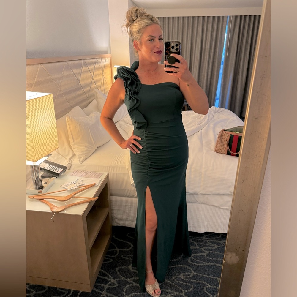 Forest Green One Shoulder Maxi Gown